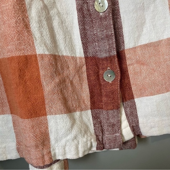 SOFT Surroundings Carreaux Plaid Mother of Pearl Shirt Button Up Linen BLEND LRG - Picture 5 of 9